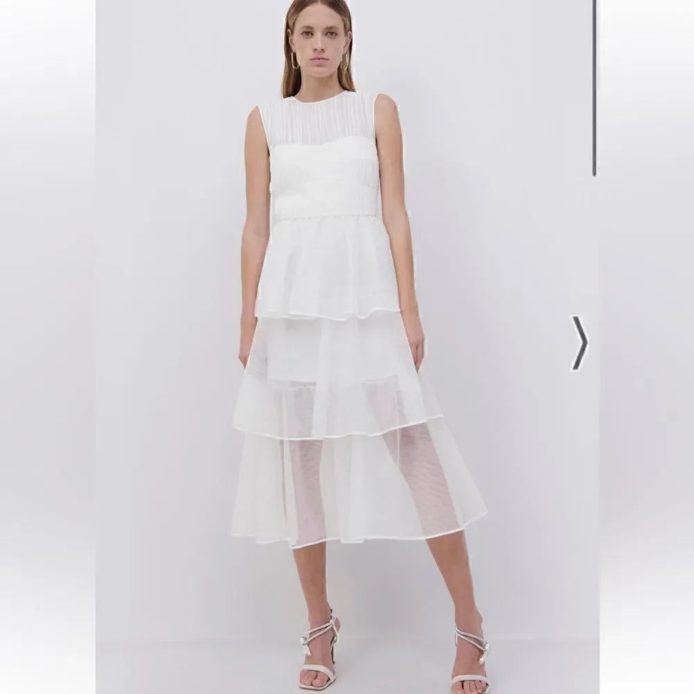 Simkhai Benton Tulle Plisse Midi Dress in White NWT